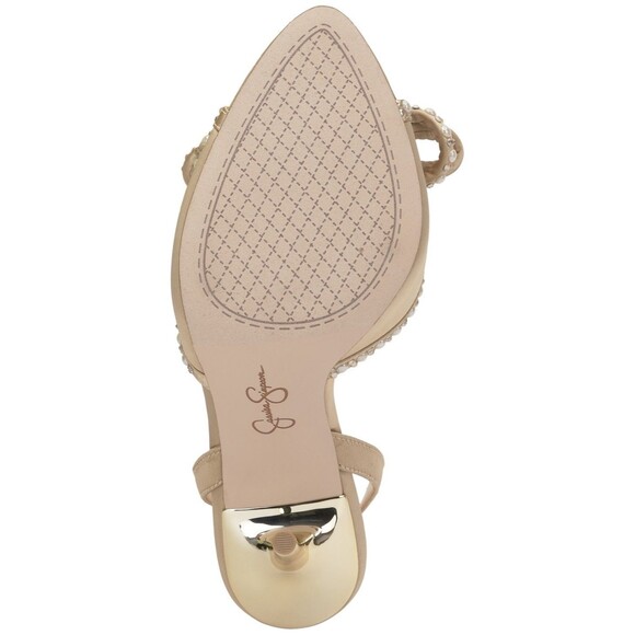 Jessica Simpson Nolira Sandals Womens 8M Champagne Rhinestone Bow Stiletto Heel - Picture 5 of 12